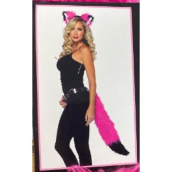 Leg Avenue Rockin Fox Kit OS Furry Headband & Tail Set Pink Black NEW Deadstock - Picture 2 of 9
